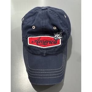 America Reign Hat Adjustable Strapback Adults Baseball Cap Distressed Blue Red